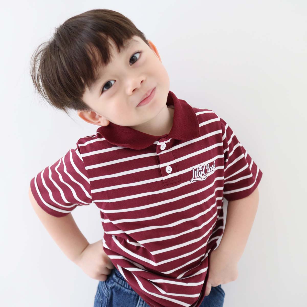 LILY AND CLARK Kaos Polo Stripe Anak warna Marun KPS03-MAROON