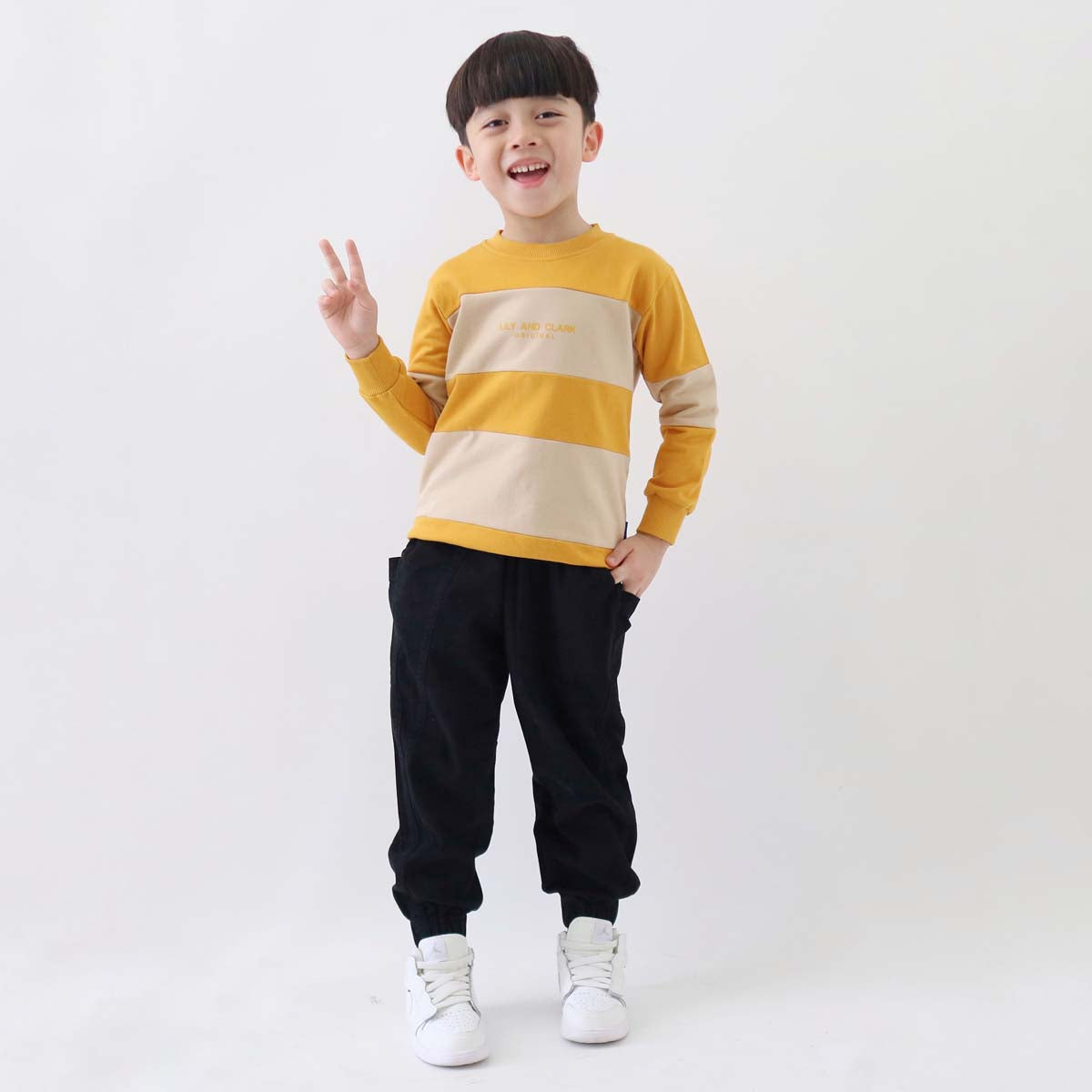 Lily And Clark Sweater Anak Unisex Warna Mustard Combine - ST34-MUSTARD