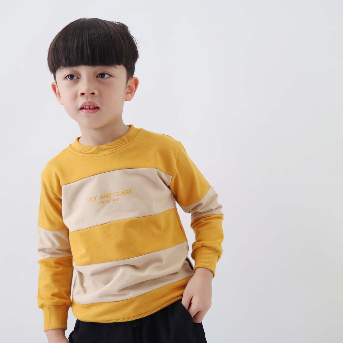 Lily And Clark Sweater Anak Unisex Warna Mustard Combine - ST34-MUSTARD