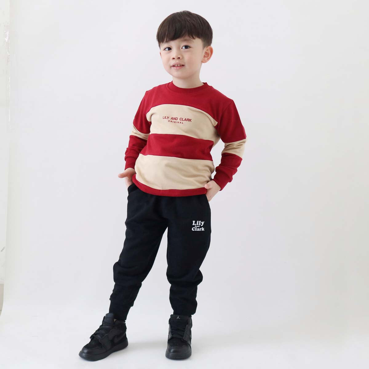 Lily And Clark Sweater Anak Unisex Warna Maroon Combine - ST34-MAROON