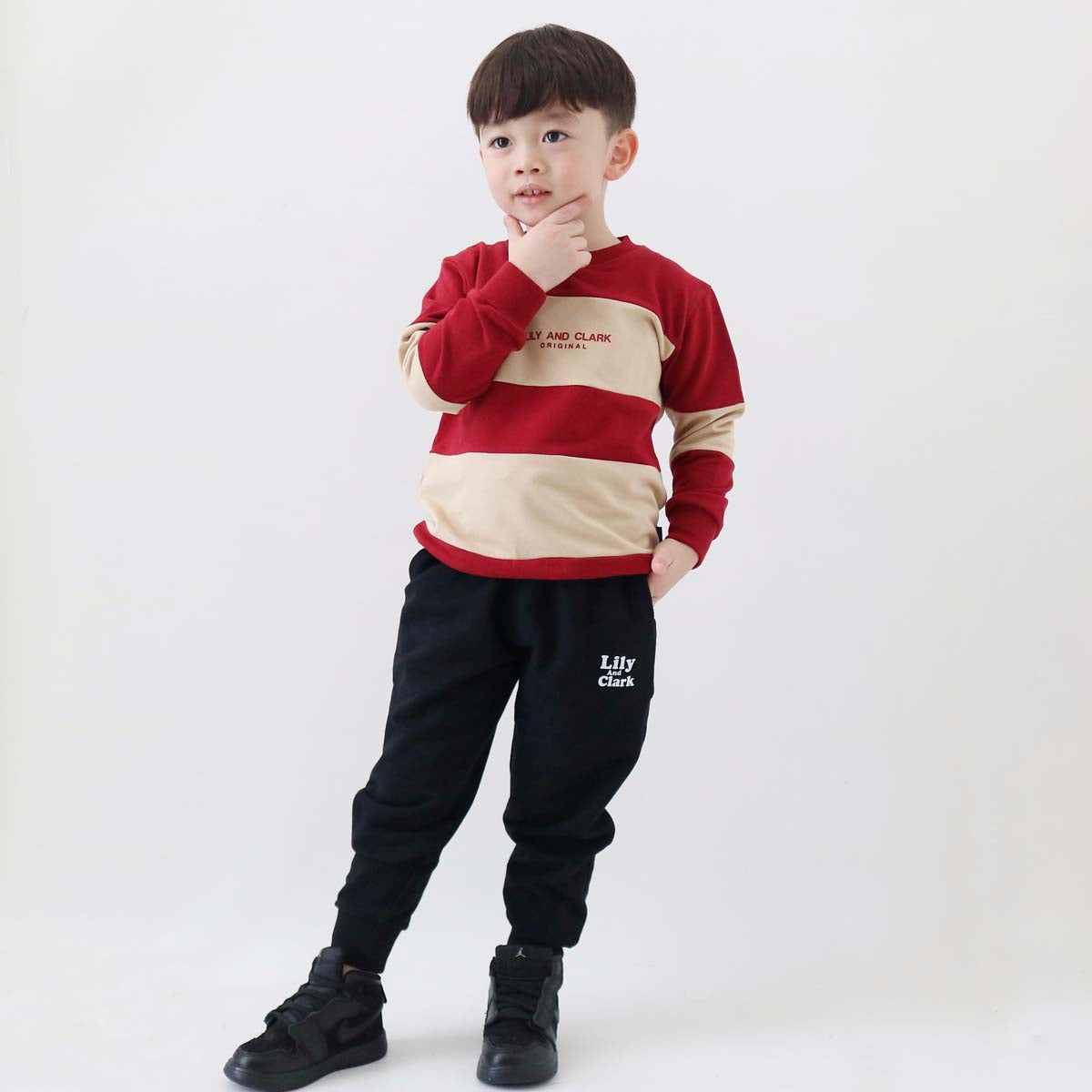 Lily And Clark Sweater Anak Unisex Warna Maroon Combine - ST34-MAROON