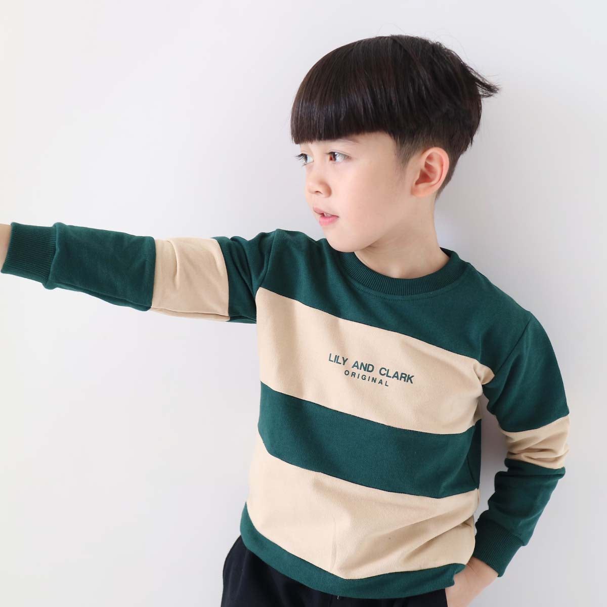 Lily And Clark Sweater Anak Unisex Warna Hijau Combine - ST34-HIJAU