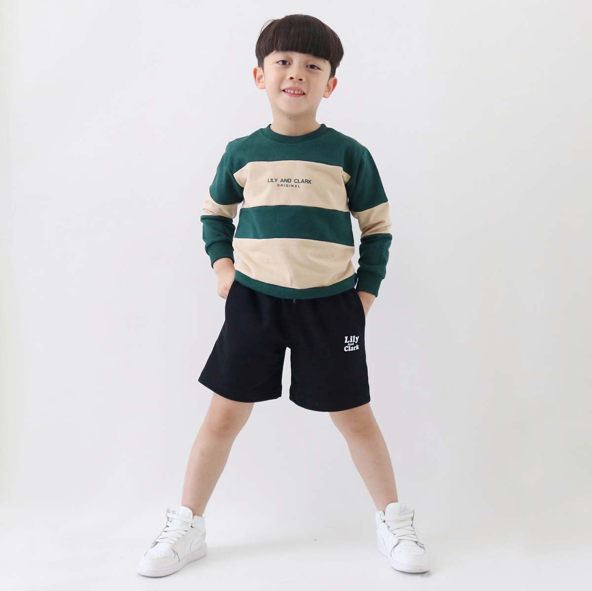 Lily And Clark Sweater Anak Unisex Warna Hijau Combine - ST34-HIJAU