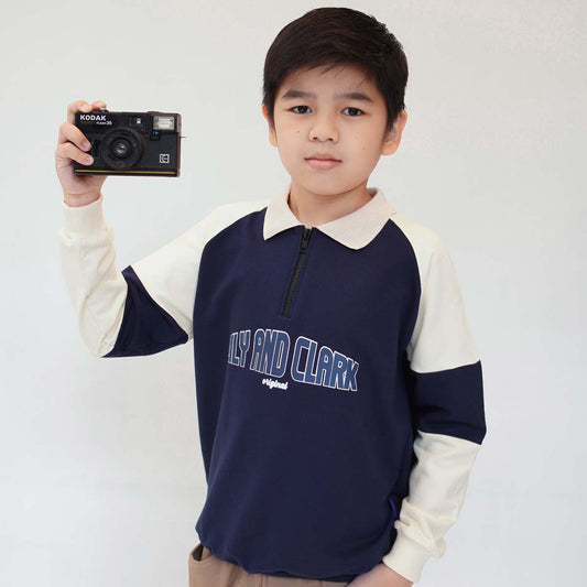 Lily And Clark Sweater Half Zip Anak Warna Navy - SHZ02-NAVY
