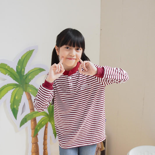 Lily And Clark Kaos Lengan Panjang Stripe Anak Warna Maroon - KSS03