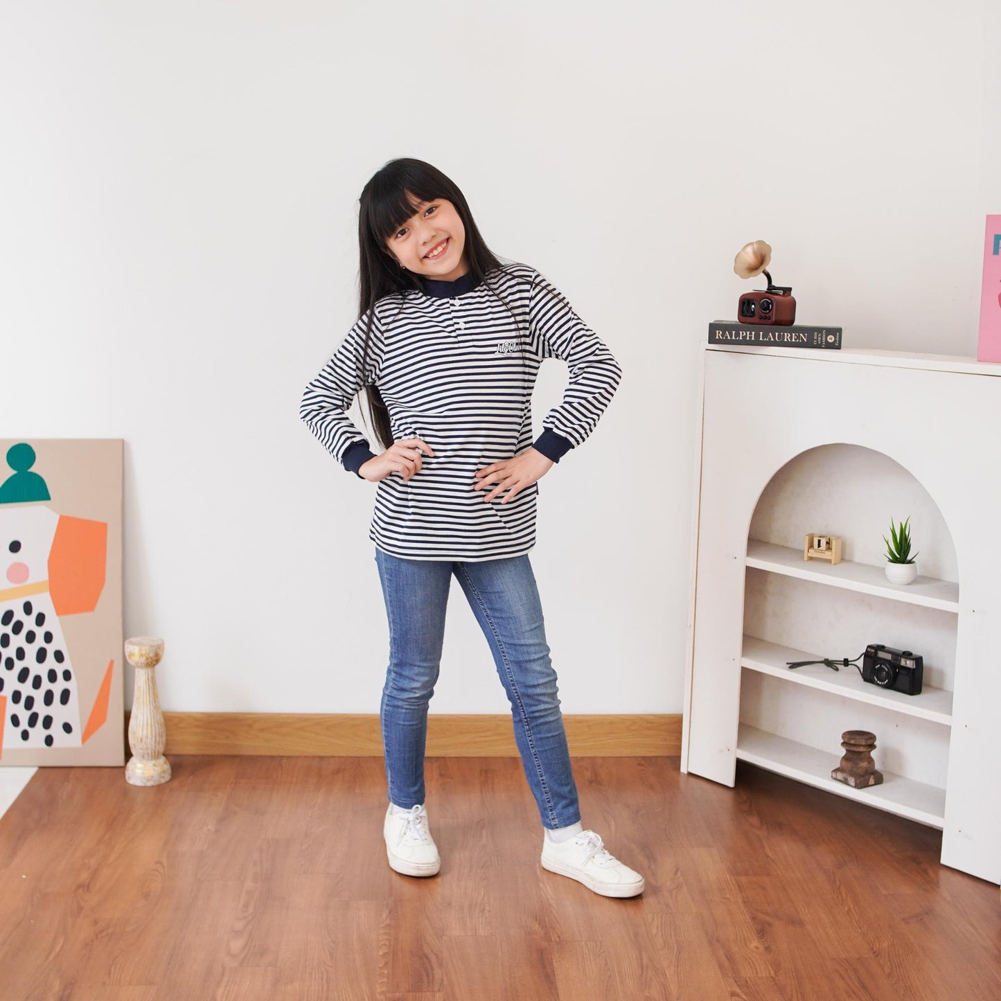 Lily And Clark Kaos Lengan Panjang Stripe Anak Warna Navy - KSS04