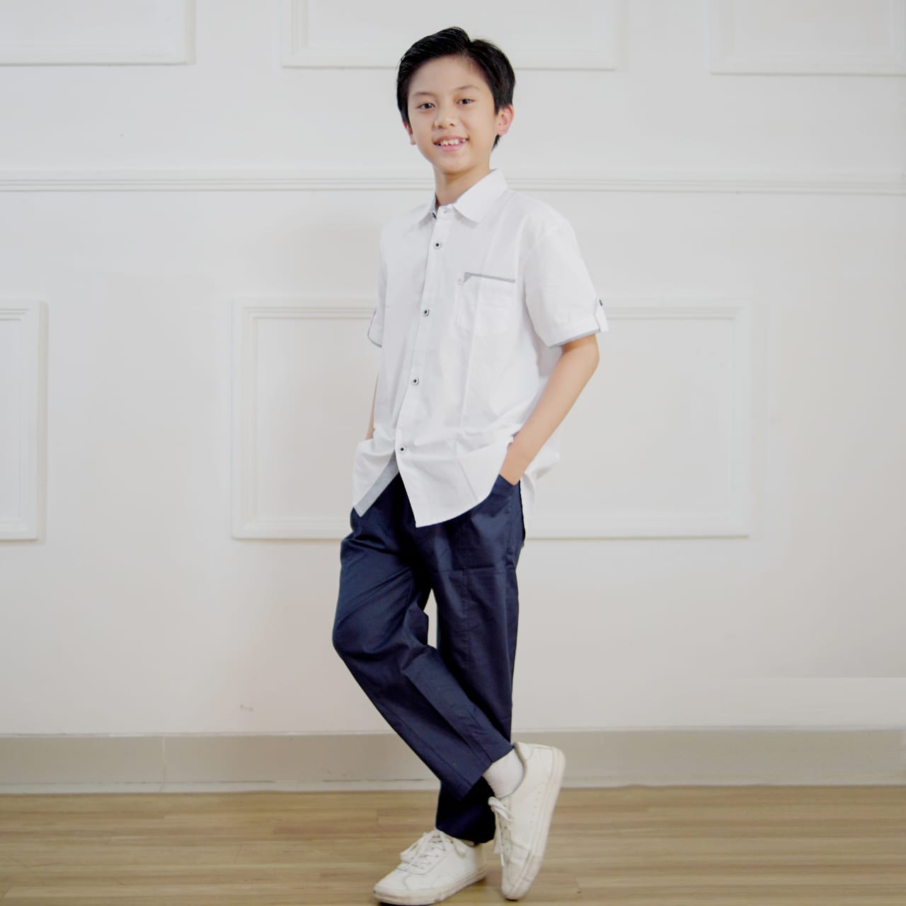 KEMEJA PENDEK KERAH ANAK KR02 PUTIH